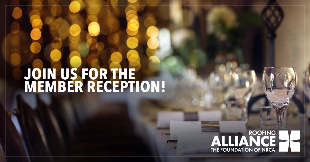 AllianceNRCA's tweet photo. We are looking forward to seeing everyone at the Roofing Alliance Member Reception! Please join us at 7 p.m. at Gilleyβs Dallas for this exciting kickoff event.
#MemberReception #CheersToOurMembers https://t.co/VMJ35uNdS7