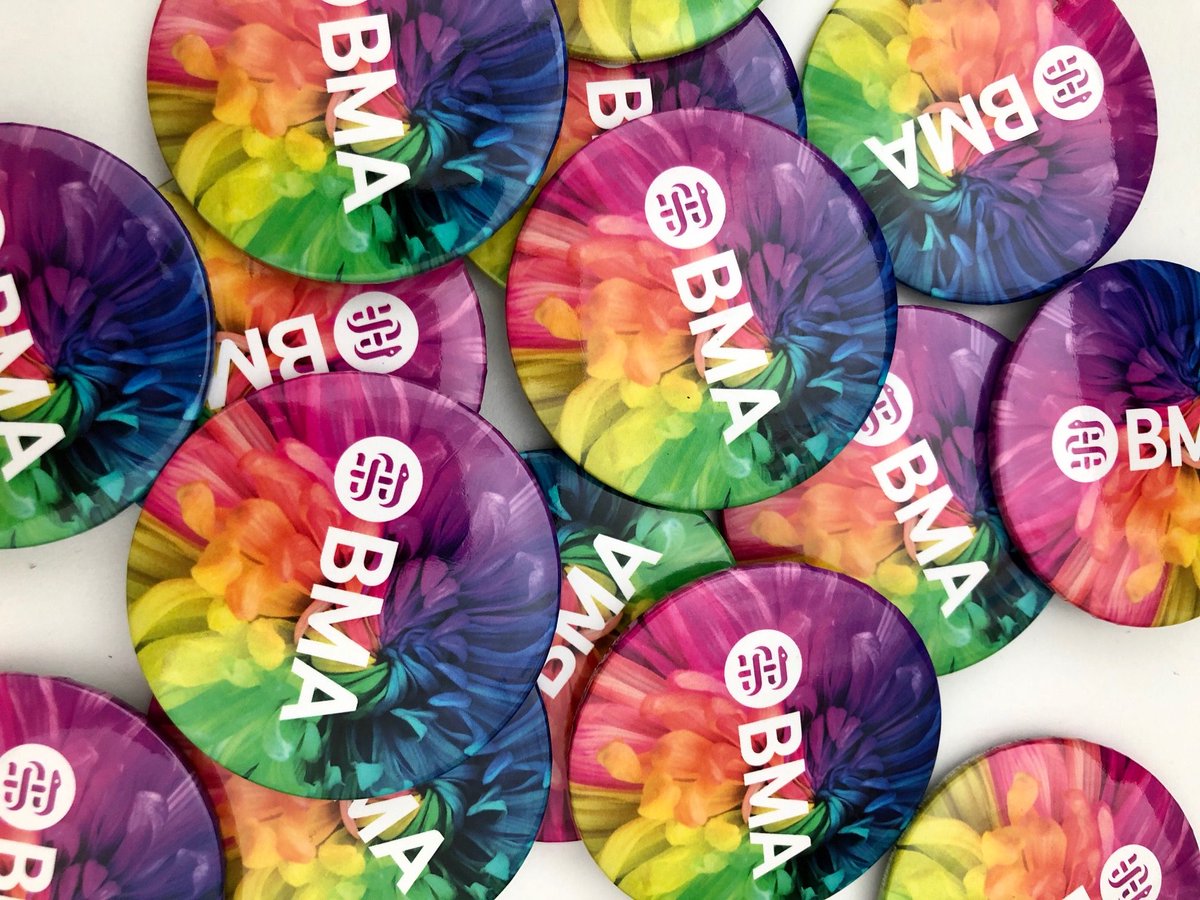 Rainbow coloured badges showing the BMA logo.