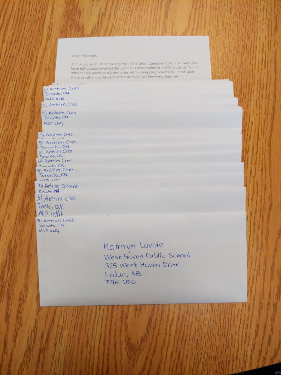 blessie_daniel's tweet photo. So excited to be part of The Great Canadian Valentine Swap. Here are our letters ready to be mailed to Alberta, Manitoba, and even Ontario. https://t.co/Qdq6A84QVT
