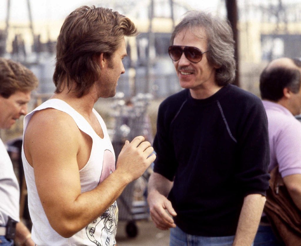 RealEOC's tweet photo. Kurt Russell &amp; John Carpenter on the set of Big Trouble in Little China https://t.co/WNX8IX59xw