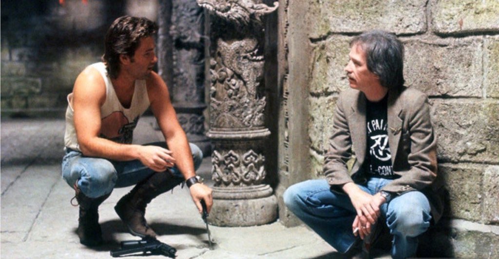 RealEOC's tweet photo. Kurt Russell &amp; John Carpenter on the set of Big Trouble in Little China https://t.co/WNX8IX59xw