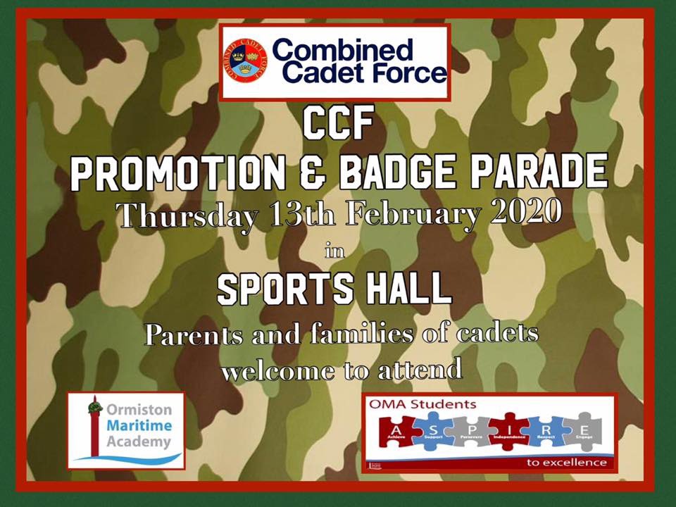 OMAcademyCCF's tweet photo. At 4pm next Thursday 13th February, we are holding our annual Badging and Promotion Parade. We would love to see as many parents as possible! https://t.co/3FifTXH6Vv