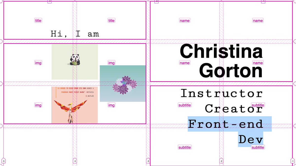 Firefox dev tools open showing CSS Grid template areas and my portfolio layout.