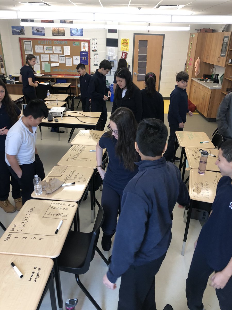 Discovering stem and leaf plots in Math today. Using our heights as the data , we worked on our desks and finished up with a gallery walk to compare !