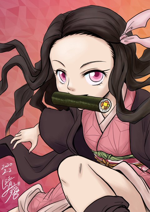 しみず清麿さんがTwitterに投稿した竈門禰豆子(鬼滅の刃)のイラスト。