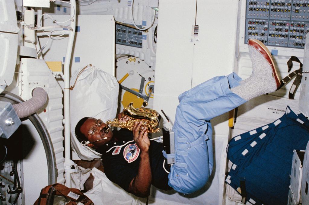 Ron McNair playing the sax in space