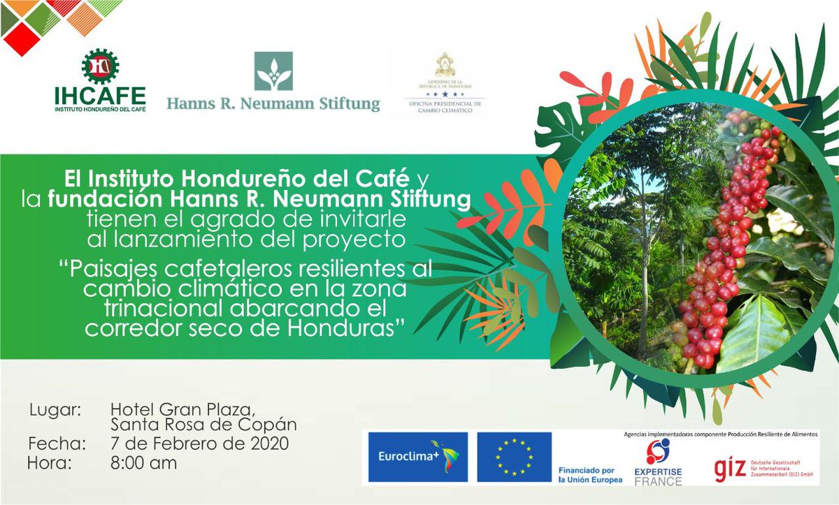 escoto_marlon's tweet photo. Paisajes Cafetaleros Resilientes al #CambioClimático...proyecto financiado por @EUROCLIMA_UE_AL será lanzado el 07 de febrero en Santa Rosa de Copán. Adjunto la invitación y los detalles. La @ClimaPlusHn ha acompañado todo el proceso del proyecto https://t.co/UnUL4h6vdR