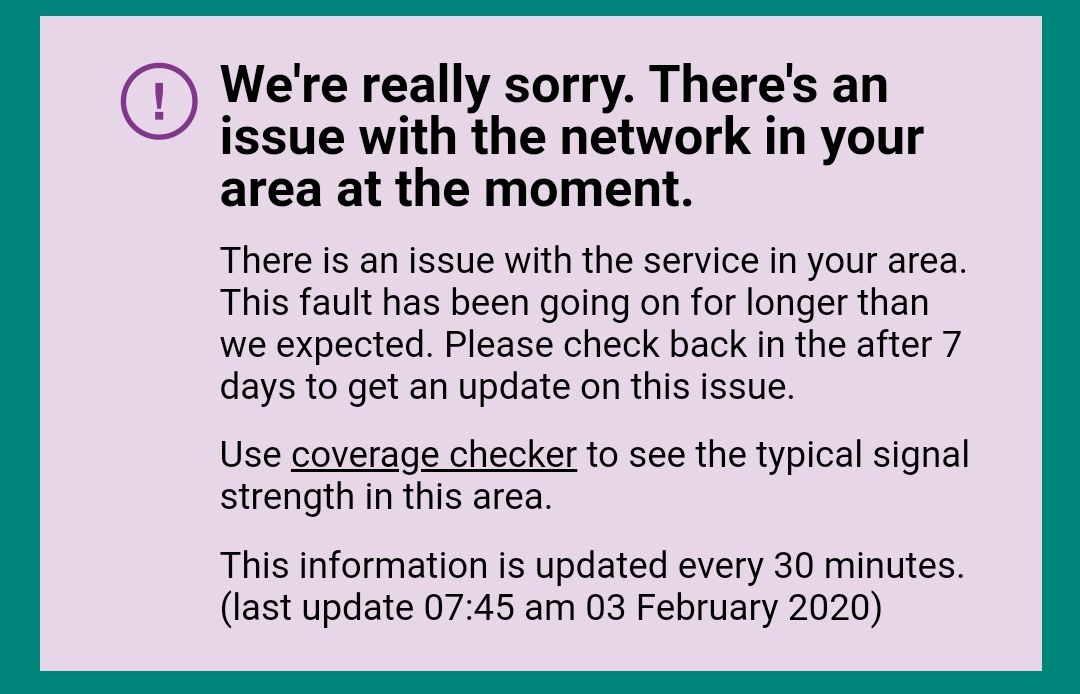 Three_Is_Broken's tweet photo. You cannot trust the @ThreeUK website  for information on issues in your area

Look at the last few days--The date has changed each day and once again just says to check again in 7 days. Do they not know what they're doing? Are they working to a schedule?
https://t.co/aD9uAhN4hr https://t.co/3o2kB9sUhE