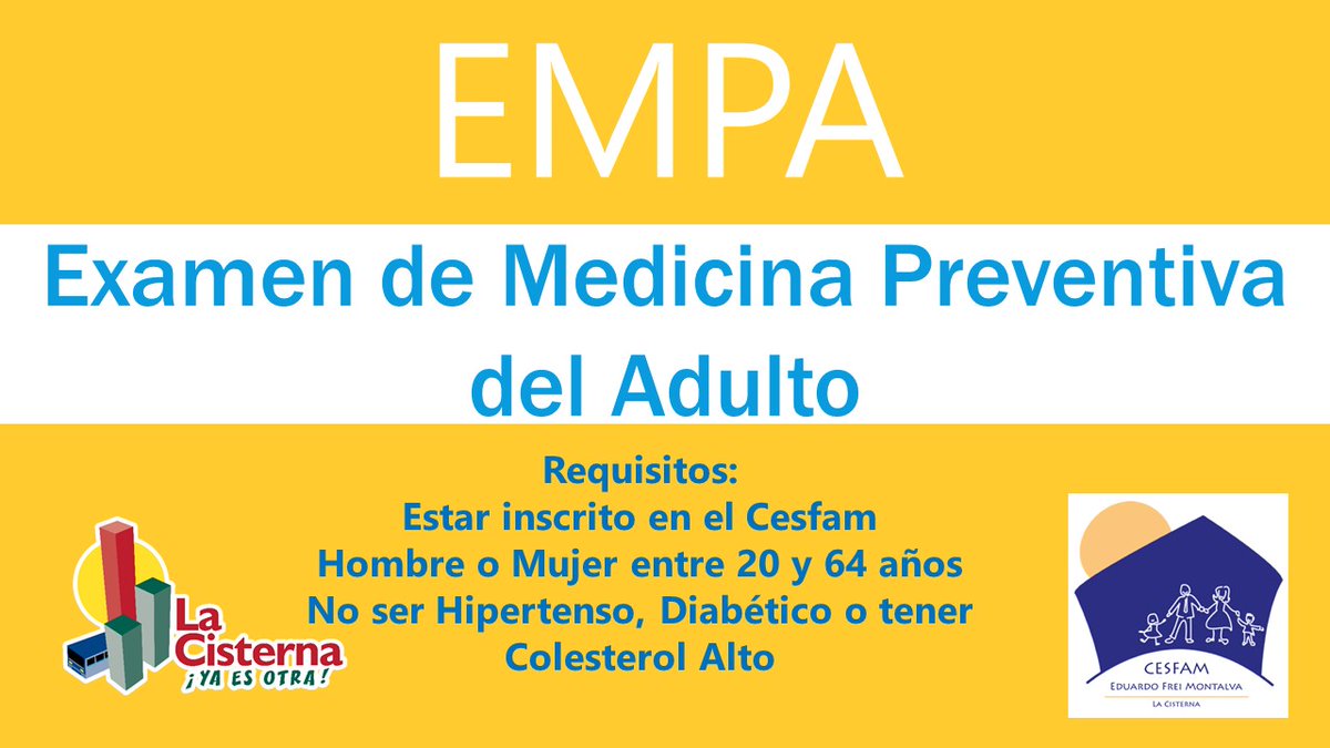 CesEduardoFrei's tweet photo. #FEBREROMESDELAPREVENCIÓN
Es febrero y debemos prevenir!!!
Acércate a nuestro Cesfam y solicíta tu examen preventivo
#EMPA para hombres y mujeres de 20 a 64 años
#PAP para mujeres entre 25 y 64 años
#EMPAM para personas de 65 años y más
@RedSSMS @saludcisterna @Muni_LaCisterna https://t.co/WtsuuoPlJG