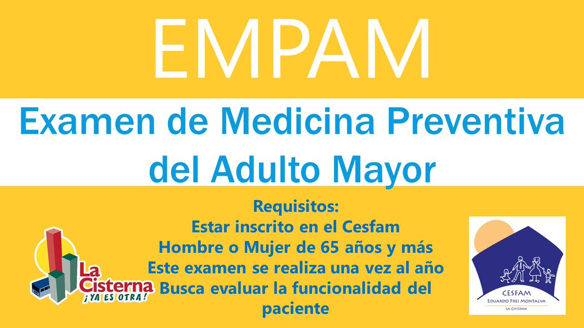 CesEduardoFrei's tweet photo. #FEBREROMESDELAPREVENCIÓN
Es febrero y debemos prevenir!!!
Acércate a nuestro Cesfam y solicíta tu examen preventivo
#EMPA para hombres y mujeres de 20 a 64 años
#PAP para mujeres entre 25 y 64 años
#EMPAM para personas de 65 años y más
@RedSSMS @saludcisterna @Muni_LaCisterna https://t.co/WtsuuoPlJG