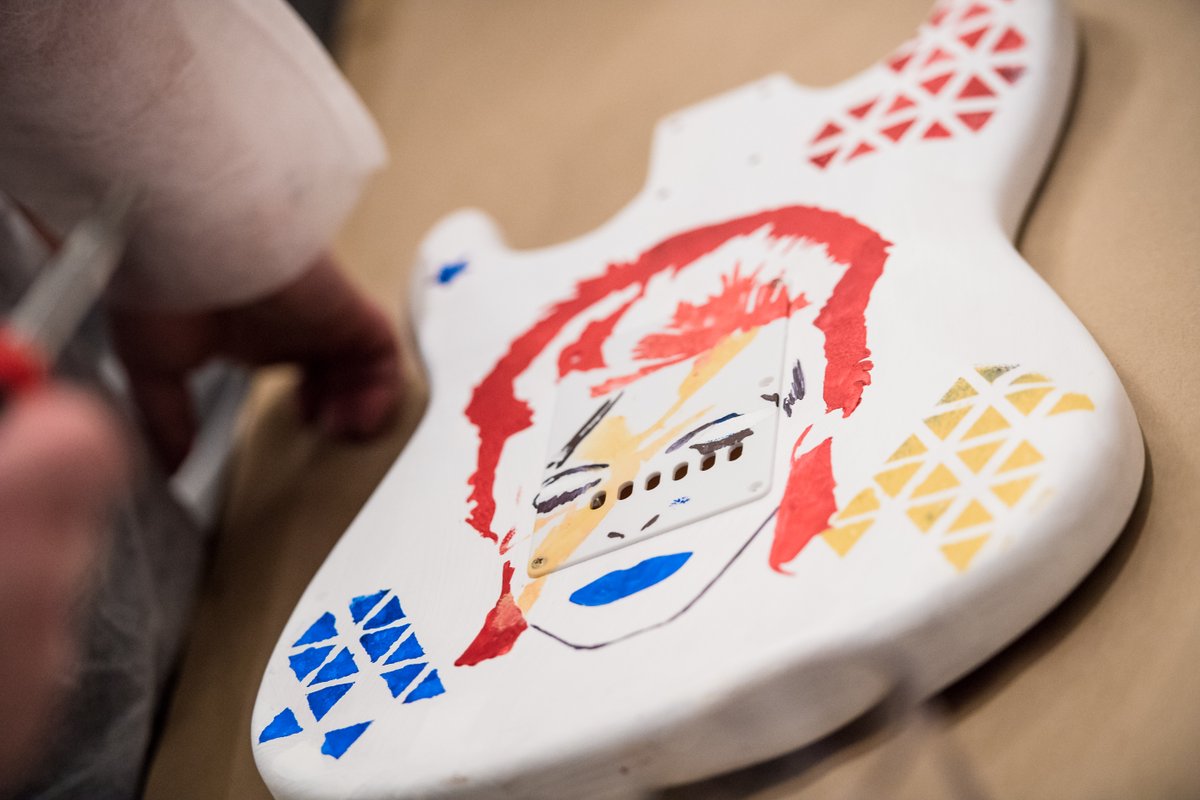 austindetours's tweet photo. May your week be as fabulous as this David Bowie guitar from our 'Build Your Own Guitar' workshop! This teambuilding event directly impacts @KidsGroove. We love helping out a future generation of live music rockers 🎸 #WeCreateFun #WeGiveBack #Guitar #LiveMusic https://t.co/94iqgowAhM