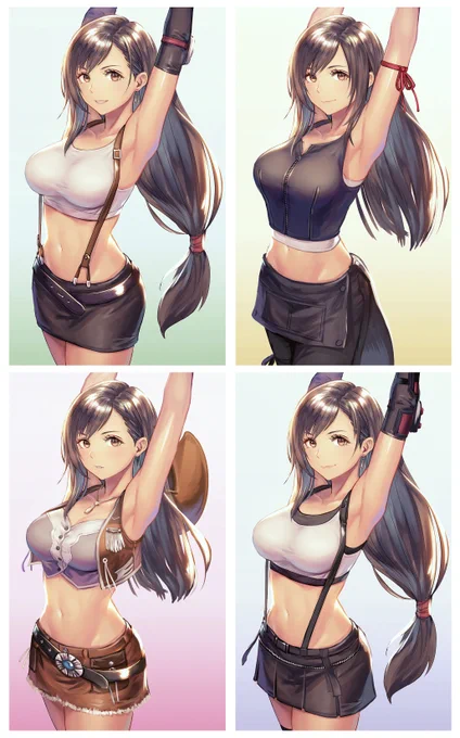 「原作ポリゴンからイメージしたドレス姿」と、他の色々なバージョンのティファも描いてます?#FF7R Various Tifa. 
