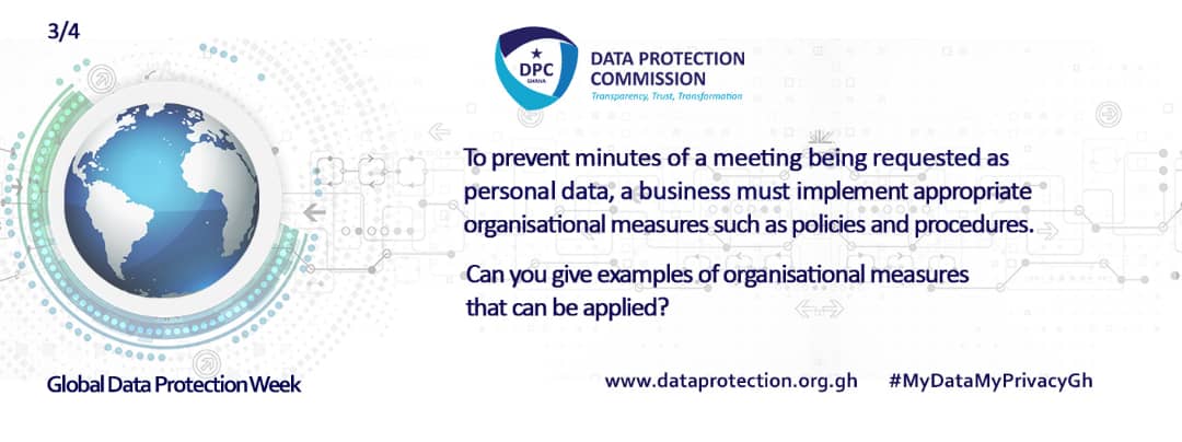 DPC_Ghana's tweet photo. To prevent minutes of a meeting being requested as personal data, a business must implement appropriate organisational measures such as policies and procedures.

https://t.co/Dh5Fg9U4KC

#dataprotectionweek #dataprotection #MyDataMyPrivacy https://t.co/lC17mn9P28