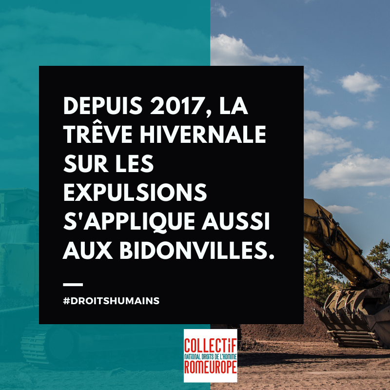 CNDH_Romeurope's tweet photo. ⛔️⛔️⛔️ La trêve hivernale s'applique aux expulsions de squats et bidonvilles, c'est la loi ! ⛔️⛔️⛔️
Petit rappel à partager. Les personnes vivant dans des lieux de vie informels ont des droits 📢. Respectons-les !

Pour plus d'informations, n'hésitez pas à nous écrire ✒️! https://t.co/X9D79SmUmq