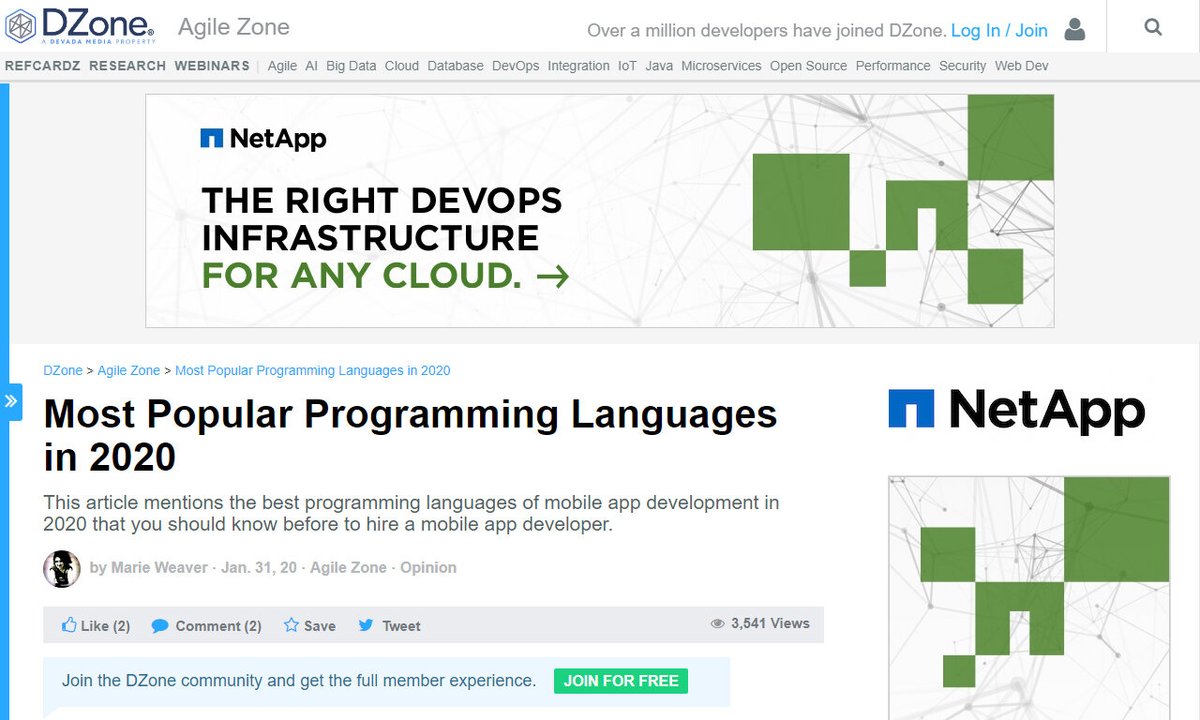 codecidedotnet's tweet image. Most Popular Programming Languages in 2020
#language #popularprogramminglanguages #programminglanguage #code #css #remotework
via @DZone
☛ amp.gs/uvkJ