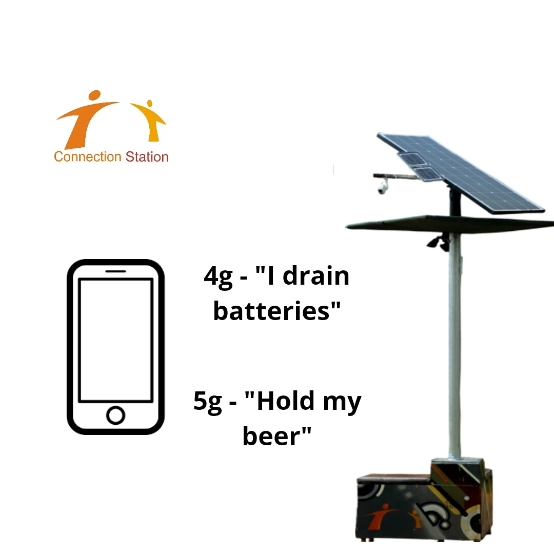 ConnecStation's tweet photo. 1G came in the early 1980's and 3G in the early 2000's we are now om the 5G decade with ultra reaponse speed from smart devices. Will our batteries keep up ? Our smart bench near you can help with that 😊. #connectionstation #smartbench https://t.co/t7HtA0fFX7
