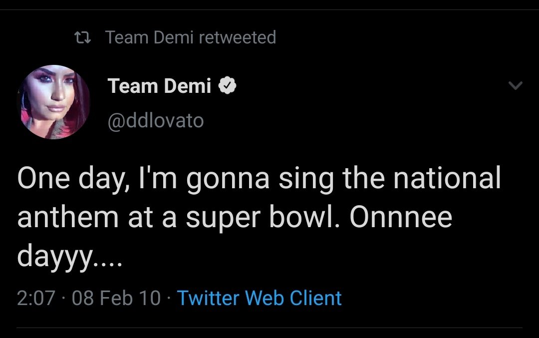 Mwes_Drew's tweet photo. Dream big, believe in yourself & put in the work. Dreams come true! 💯
Demi Lovato performed at the Super Bowl a decade after tweeting about it. https://t.co/P02T7zwnyI