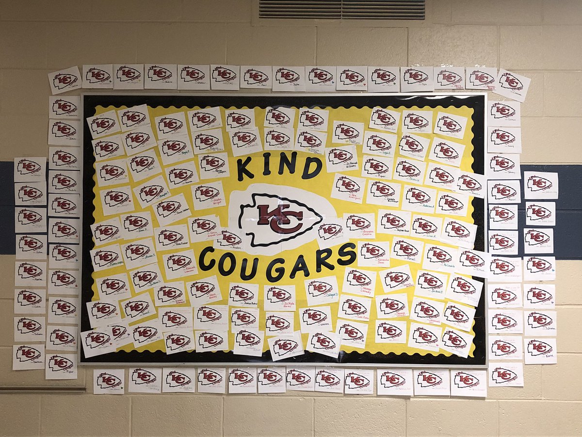 JohnSonderman's tweet photo. @CWES_Cougars #greatkindnesschallenge is complete! Going to need a bigger bulletin board for next year! So happy for our Superbowl Champion @Chiefs !!!! @GrandviewCSD4 #wearegrandview https://t.co/YjiOaLWzRy