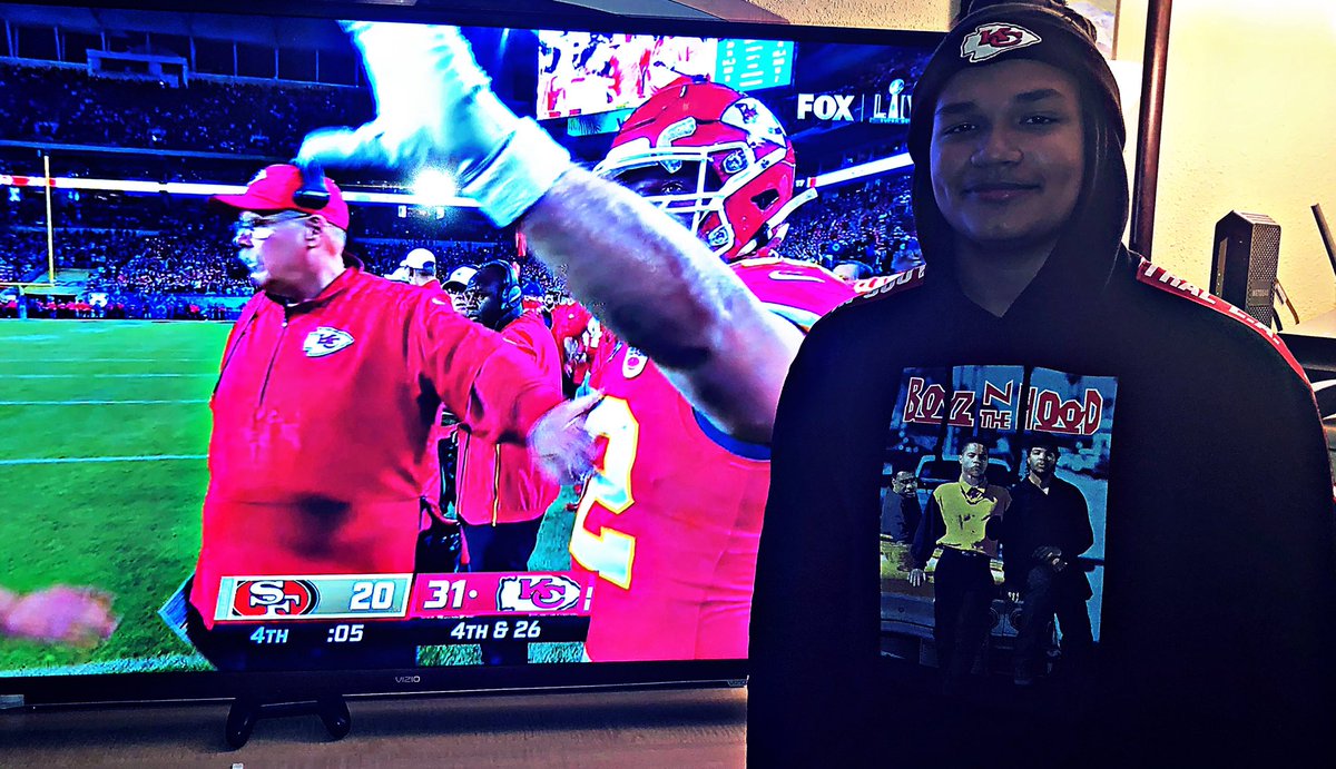 MissusH83's tweet photo. Lucky Outfit!! Jayden had to wear this outfit this exact way during the last 3 @Chiefs playoffs games ... when they were down to the Texans, he wanted to put the #KCChiefs hat on &amp; that was the turning point!!! not that we’re superstitious 😉😂😂 https://t.co/1Zw9nRDg9l