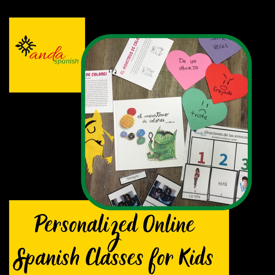 We use tech to increase access to learning opportunities for all children. 4 personalized, private, online classes each week with materials right in your home. Check out andaspanish.com for more info.
 #spanishforkids #crossculturaleducation  #spanishbook #learnwithanda
