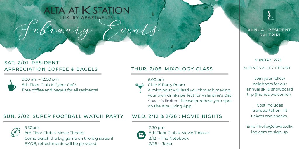AltaKStation's tweet photo. February is here and there's lots happening at #AltaKStation this month! ✨ Spread the word! We look forward to seeing you at these upcoming resident events. 🥂🎉 https://t.co/TJ08S1jDO2