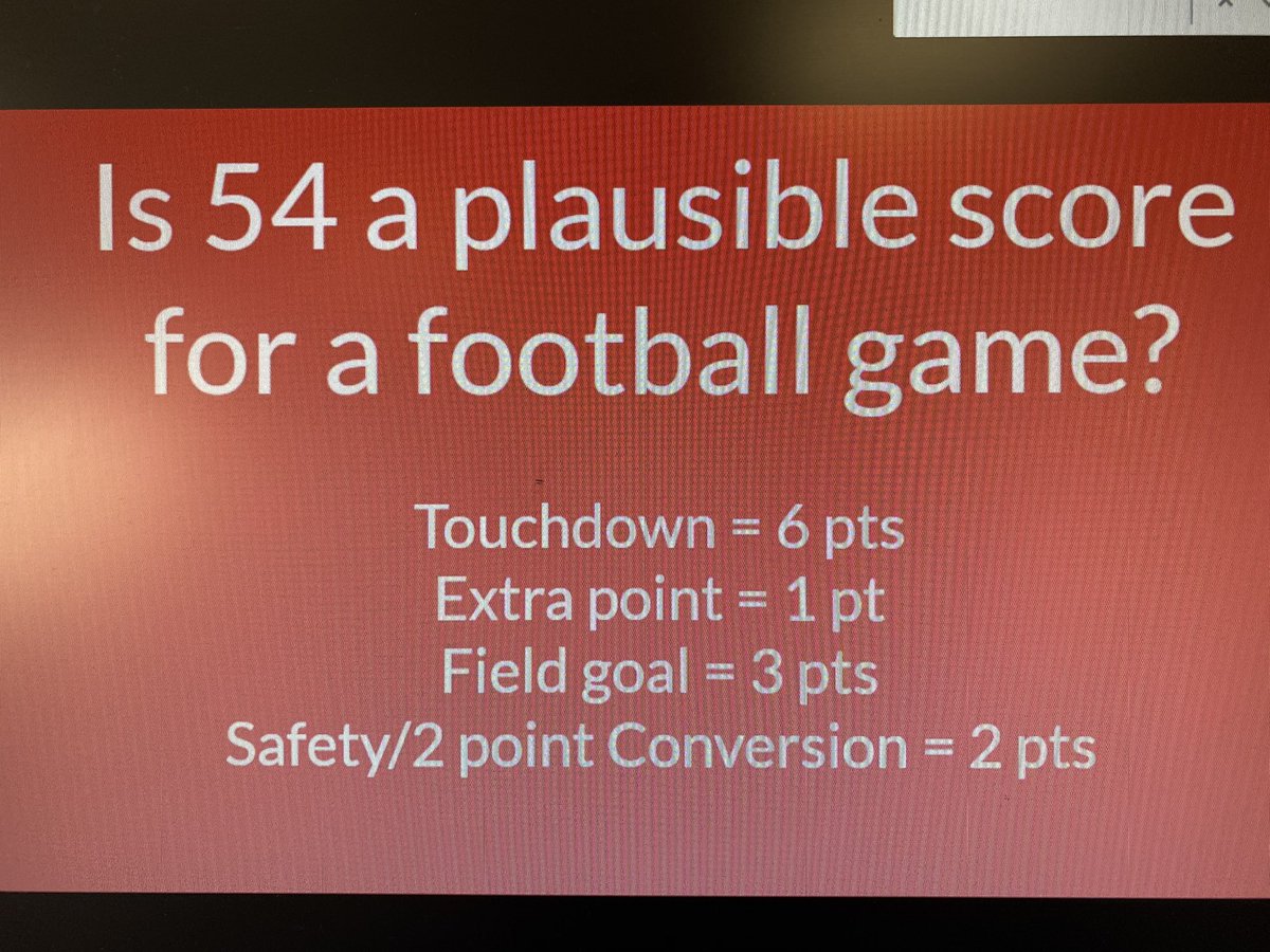 MeteaMath's tweet photo. AP Stats demonstrating thinking flexibly while learning a little about 🏈 @thumbsupmath Thx for the moment. #HSNumberTalks #MSNumberTalks #NumberTalks https://t.co/DGXI1ErZ4R