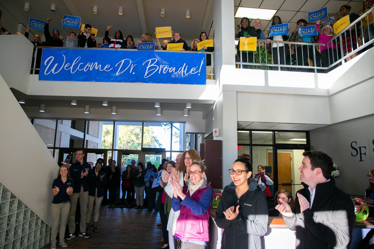 Dr. Paul Broadie was greeted by 100 faculty, staff and students this morning at the Robertston Administration Building.