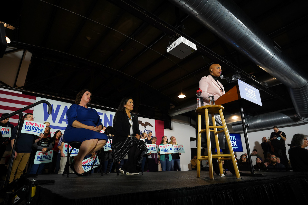 Elizabeth's campaign co-chairs, Reps. Haaland, Porter, and Pressley in Des Moines for a GOTC Rally.