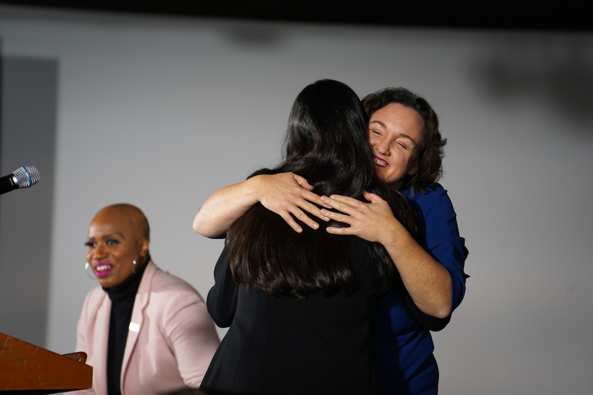 Elizabeth's campaign co-chairs, Reps. Haaland, Porter, and Pressley in Des Moines for a GOTC Rally.