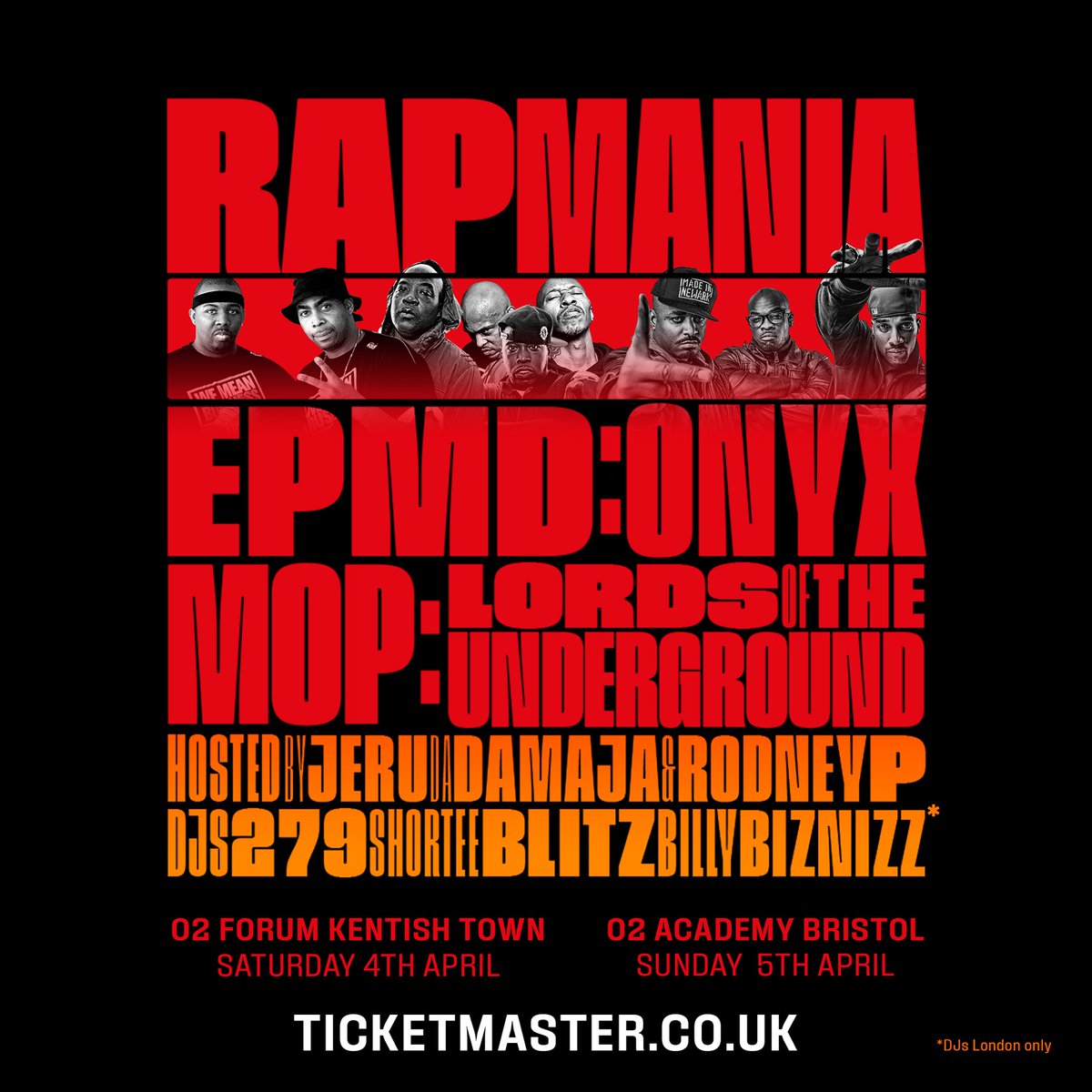 madina_design's tweet photo. Rap Mania ft #EPMD @iAmErickSermon @PMDofEPMD @ONYX_HQ #MOP @FameMOPreal Lords Of The Underground @LOTUG1 hosted by @Jeruthedamaja &amp; @RodneyP_UK alongside @SHORTEEBLITZ @DJ279 &amp; Billy Biznizz tix on sale Friday : sign up for exclusive pre-sale https://t.co/enfEIUMPZB RT https://t.co/EkZTiIZkBE