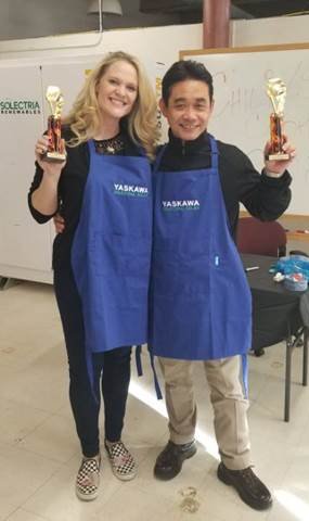 LIttle known fact: the Friday before #SuperBowl is a big deal at Yaskawa Solectria Solar. Our employees engage in a fierce battle to be the Soup or Chili Champions. Congratulats to Heather Hildebrandt (Chili) and Yasunori Yamanaka (Soup), this years winners! #WeAreYaskawa