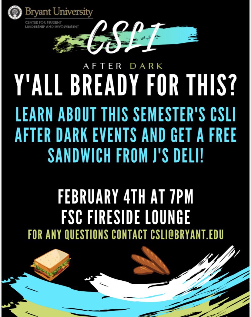 Join us tomorrow at 7pm for some free sandwiches and learn about all our upcoming events this semester!