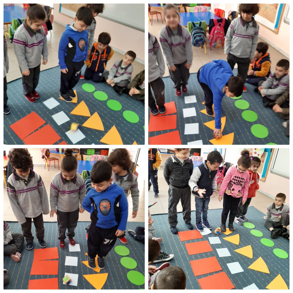 emankhashoun's tweet photo. A fun gross motor activity to reinforce the shapes recognition and review numbers from 1 to 6 (using the dice) ##math #shapeactivity @DawhaHighSchool @FThaalby @JbailiFarah https://t.co/ajeUMk6M1l