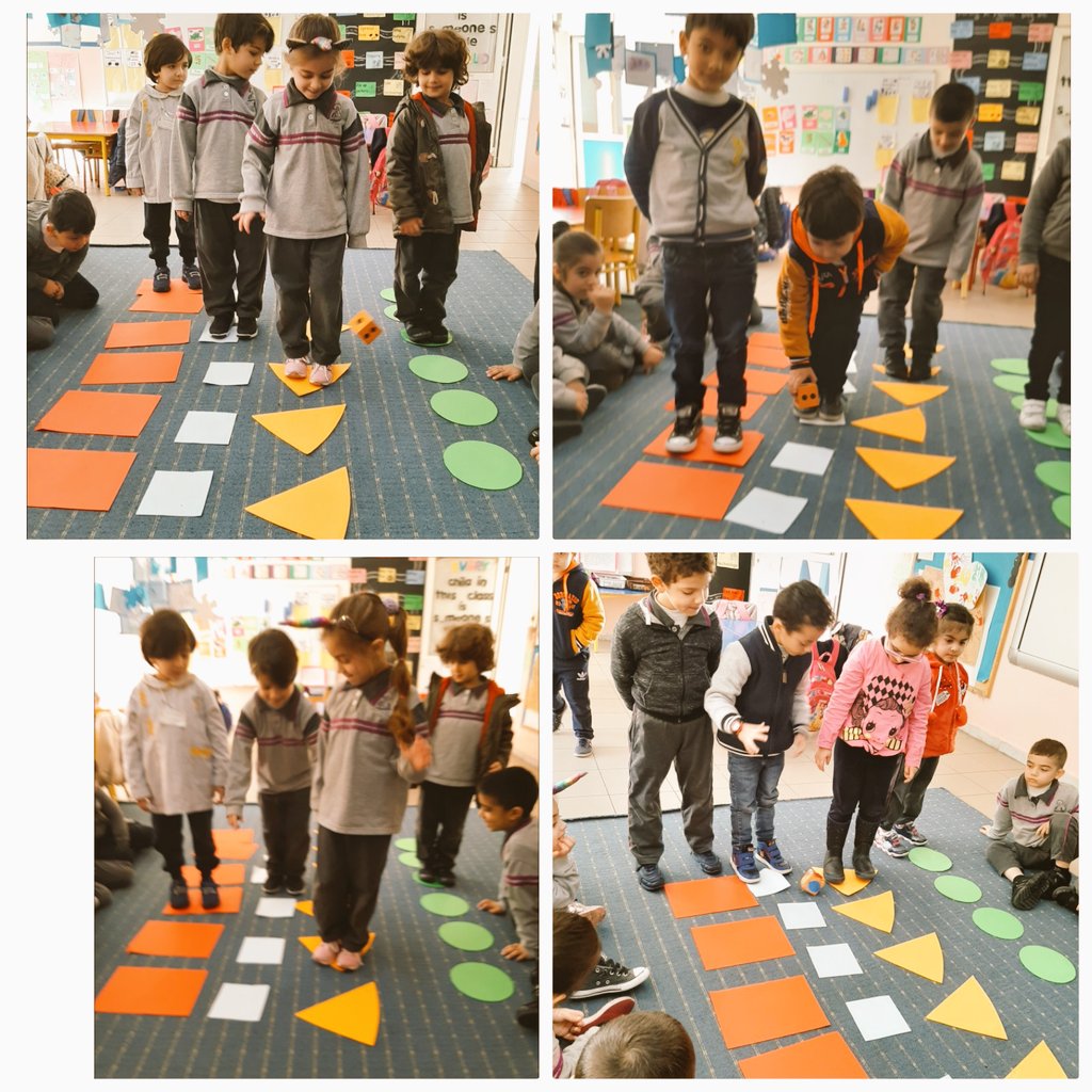 emankhashoun's tweet photo. A fun gross motor activity to reinforce the shapes recognition and review numbers from 1 to 6 (using the dice) ##math #shapeactivity @DawhaHighSchool @FThaalby @JbailiFarah https://t.co/ajeUMk6M1l
