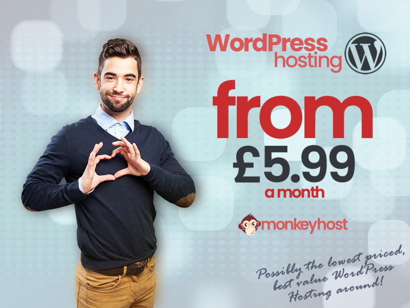 Startyouonline's tweet photo. WordPress Hosting now available on #MonkeyHost and it's "possibly" the lowest priced, best value #WordPress Hosting around! Get started today from just £5.99pm with free timeline #backups, unlimited storage and 100 10gb mailboxes. #moreforless #webhosting #websites #wphosting https://t.co/eEdoB6UTII