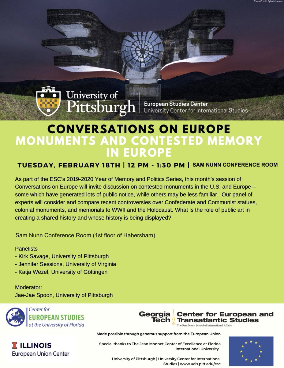 CETS_GT's tweet photo. Confederate statues, Communist monuments, Holocaust memorials-- these very different sites of public memory are often controversial. Come learn more (and ask questions!) on Tuesday, February 18, from 12-1:30pm in the Sam Nunn Conference Room. https://t.co/0xn0zHDhlQ