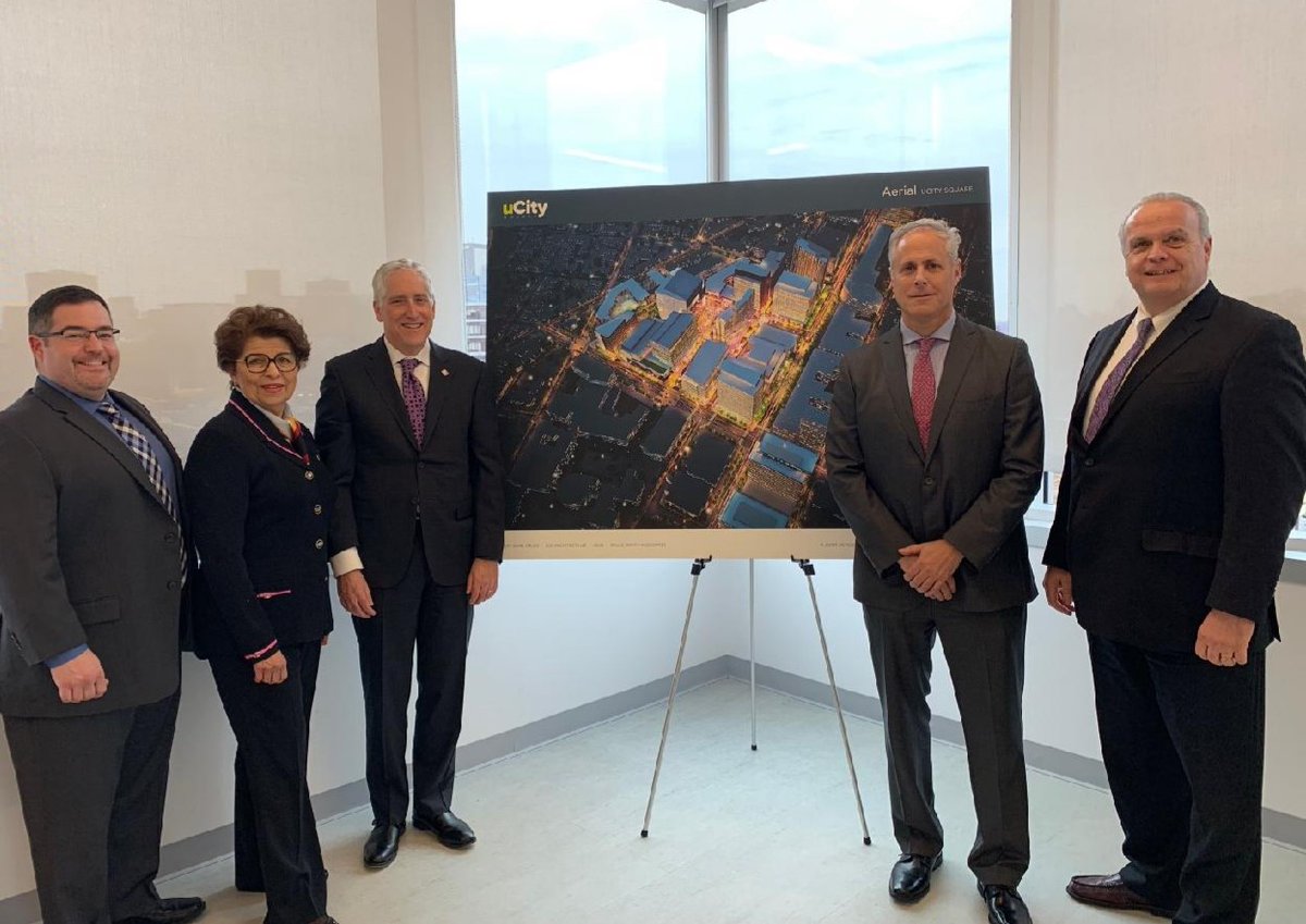 (left-right) Kane, Carranza, Behar, Dixel, Bulger pose with the University City Square Opportunity Zone Map