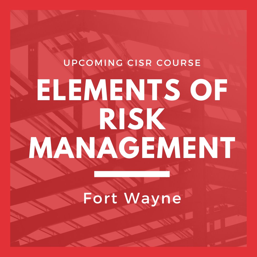 Join us on March 18th for CISR: Elements of Risk Management in Fort Wayne.

Topics discussed:
-The Risk Management Process &amp; Risk Terminology
-Risk Identification
-Risk Control 
-Risk Finance
-Risk Administration

For more information: web.piaindiana.com/events/CISR-El…