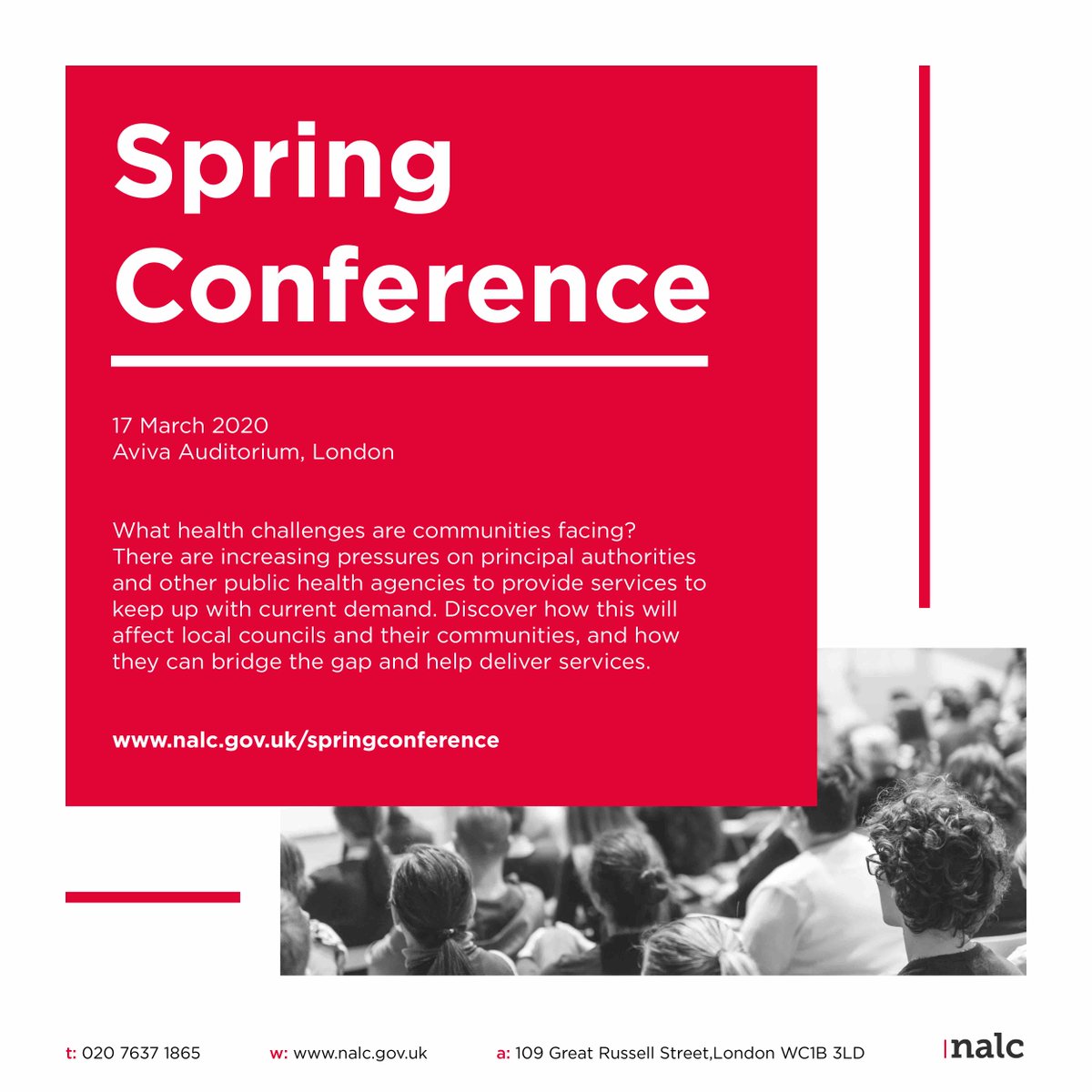 NALC's tweet photo. 💭 What health challenges are communities facing?

🔍 Discover at #NALCSpring20 how the increasing demands will affect local councils and how they can help delivery services

🗓️ 17 March 2020
📍 @AvivaUK Auditorium 
🎟️ https://t.co/szWBWsNiKc
🤝 Sponsored by @bhibcouncils https://t.co/giISc3fXhV