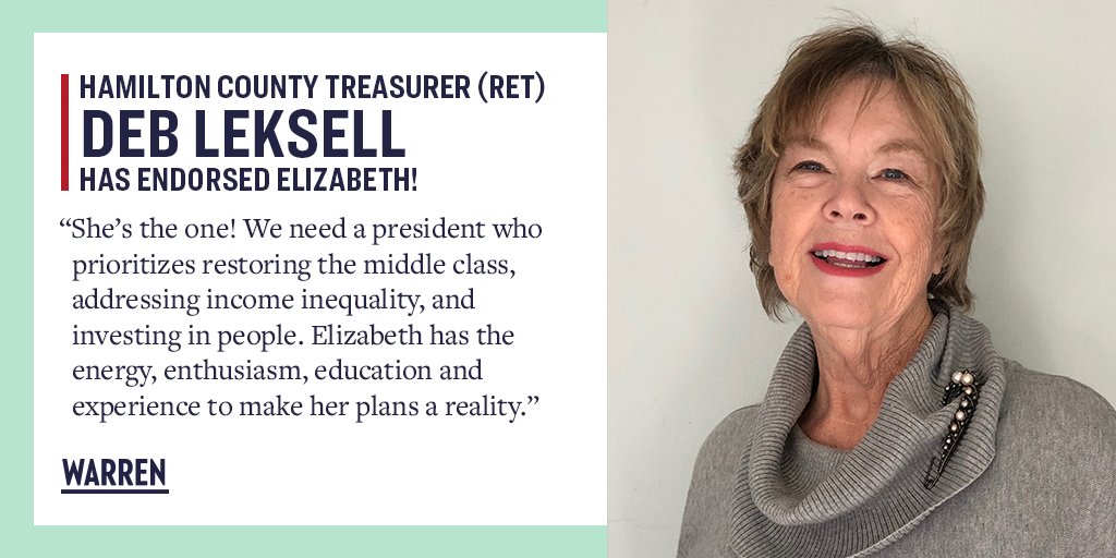 Deb Leksell endorses Elizabeth Warren.
