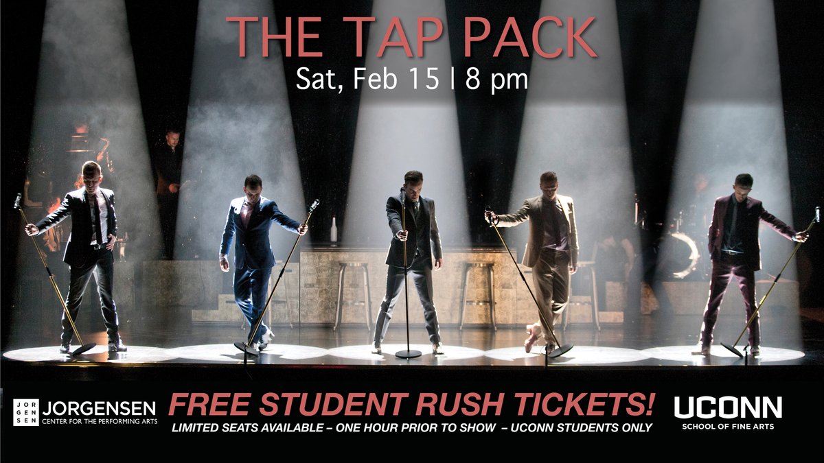 JorgensenUConn's tweet photo. Look what's in Storrs for you next weekend! The Rat Pack meets tap dancing when @thetappack hits the Jorgensen stage next Sat, Feb 15! Great seats are still available! https://t.co/gkDvTwLRbO https://t.co/V5eBdY9Gq7