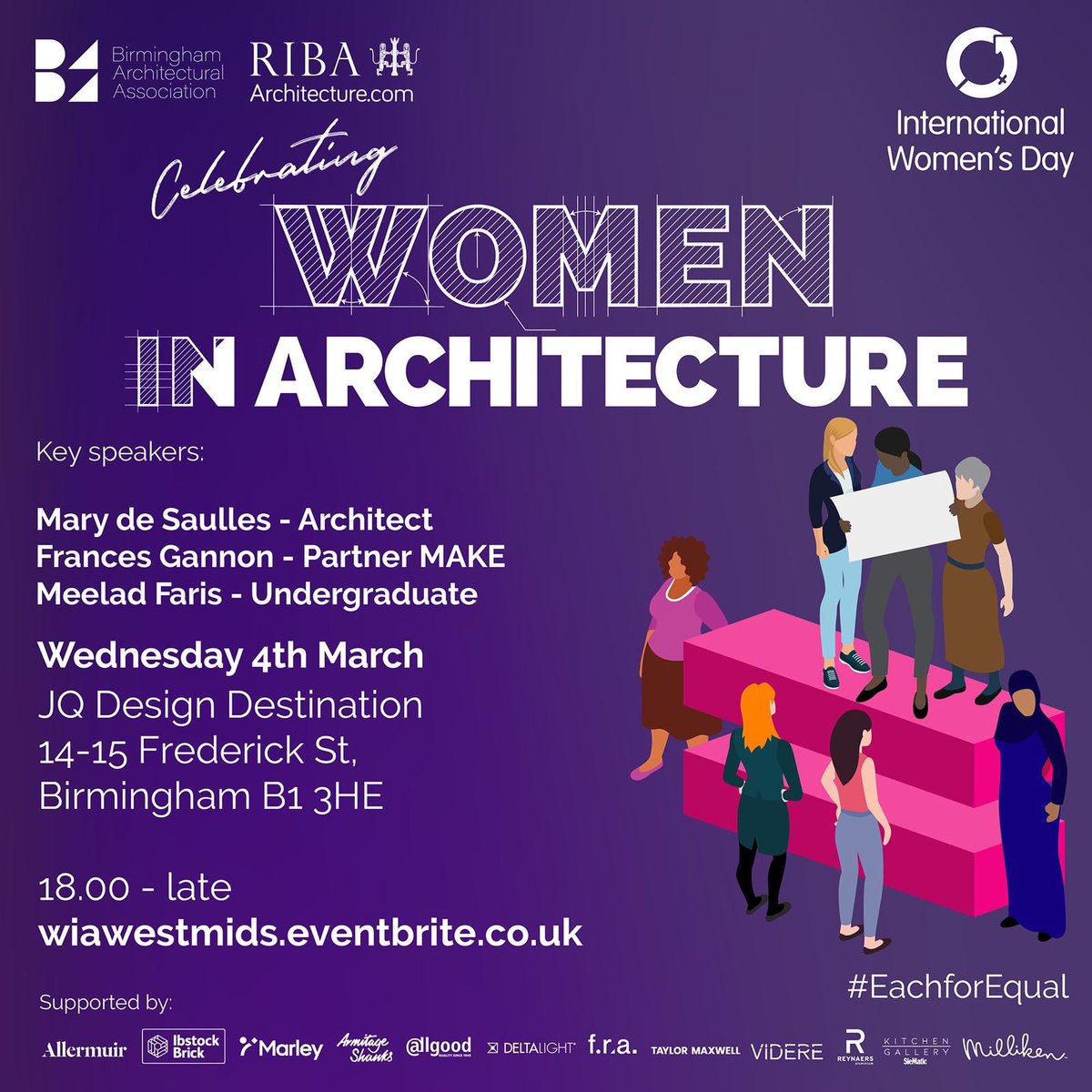 DesignJq's tweet image. Excited to be supporting @Birm_Arch #InternationalWomensDay celebrations for the third year running with the ever popular and growing ‘Women In Archtecture’ event. 

Join us on the 4th March by following the link below: 

wiawestmids.eventbrite.co.uk