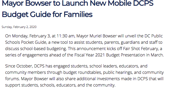 Media Advisory: Mayor Bowser to launch new mobile DCPS budget guide for families