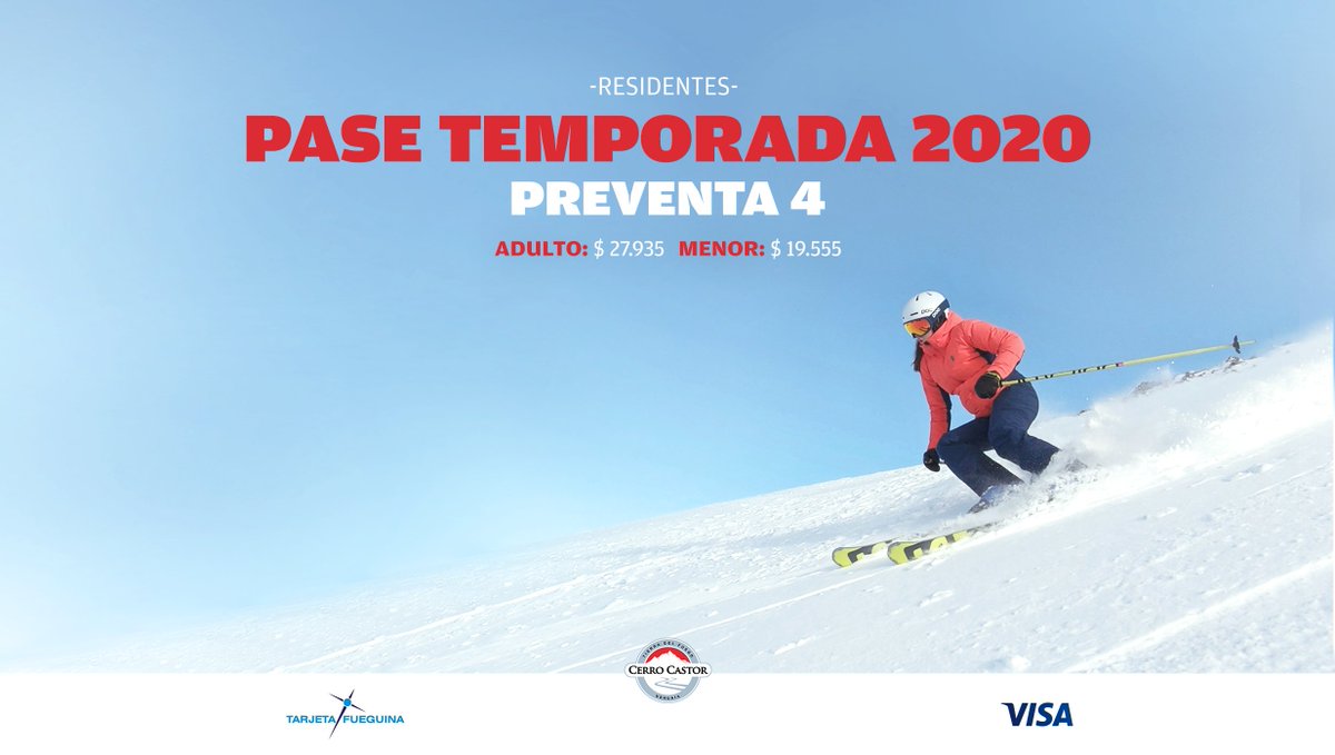 📢 ¡YA DISPONIBLE LA PREVENTA 4! Si sos residente de #TierraDelFuego, ¡no dejes pasar más tiempo! Tené tu pase para la temporada 2020 👉 Tarifas y más información en cerrocastor.com
#CerroCastor #Temporada2020