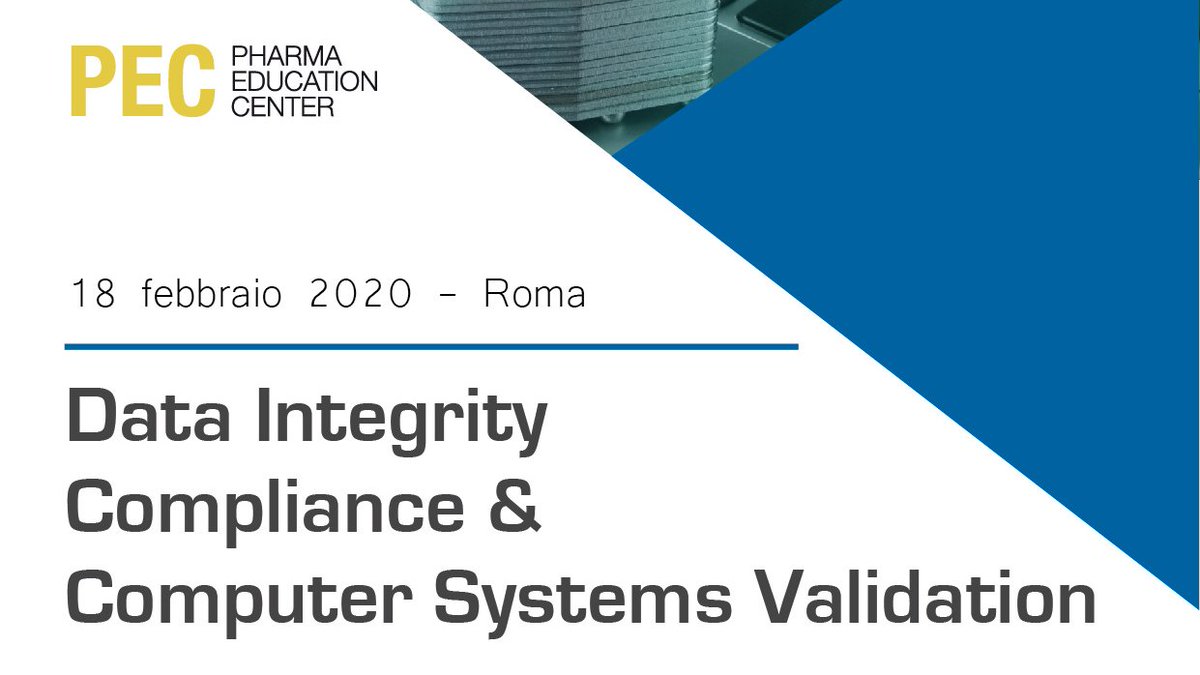pecpharma's tweet image. Corso su #DataIntegrity Compliance & #ComputerSystemsValidation
18 febbraio | #Roma
Si rivolge a #QA #Manager e #Specialist, #QC #ResponsabileLaboratorio, #QP, #ValidationManager, #ProductionManager, #ITManager
Iscrizioni ancora aperte: lnkd.in/gNEv8_n