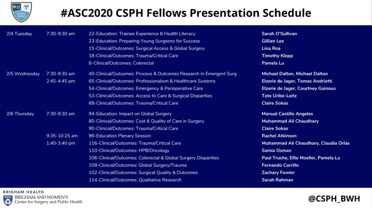 Elzerie de Jager (@elzeriedj) on Twitter photo Heading to #ASC2020. Join me in supporting the many <a href="/CSPH_BWH/">CSPH</a> affiliated presentations! <a href="/AcademicSurgery/">Assoc4AcademicSurgery</a> <a href="/zaracMD/">Zara Cooper</a> @BWHSurgery <a href="/BrighamResearch/">Brigham and Women’s Research</a> Heading to #ASC2020. Join me in supporting the many <a href="/CSPH_BWH/">CSPH</a> affiliated presentations! <a href="/AcademicSurgery/">Assoc4AcademicSurgery</a> <a href="/zaracMD/">Zara Cooper</a> @BWHSurgery <a href="/BrighamResearch/">Brigham and Women’s Research</a>