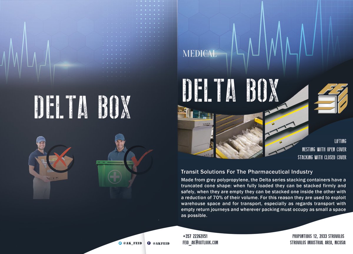 ak_feid's tweet photo. DELTA BOX BEST:

Superimposable,folding and collapsible plastic containers with reduced overall dimensions for considerable savings on storage and transport costs.
Μore info call:22 26205

#feid #cyprus #deltabox #dedlta #box #pharmaceutics #pharmaceuticalcompanies https://t.co/EON9GLMQcq