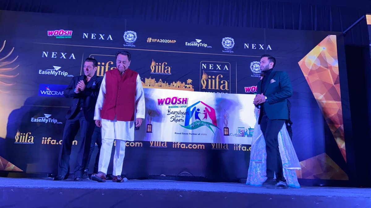 IIFA's tweet photo. . @OfficeOfKNath, @BeingSalmanKhan &amp; @Asli_Jacqueline Fernandez to sign the Woosh banner.
#IIFA2020MP #IIFA https://t.co/eY8sIEtJyl