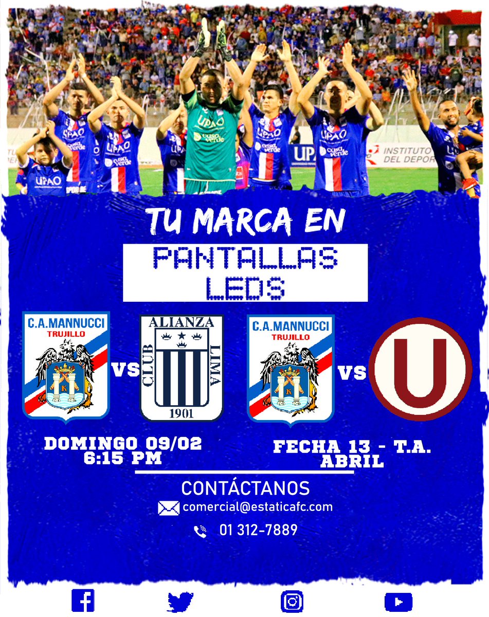 camannucci's tweet photo. ¡Todos con la Tricolor este domingo en el Mansiche!
En nuestra casa, con nuestra gente y con una gran noticia:
¡Tendremos PANTALLAS LED en nuestro estadio!
Anuncia con nosotros y haz que tu marca trascienda:
#PantallasLEDs
#VallasEstáticas
#Alfombras3D
#Adgols
#Activaciones https://t.co/5aoWJPVdef