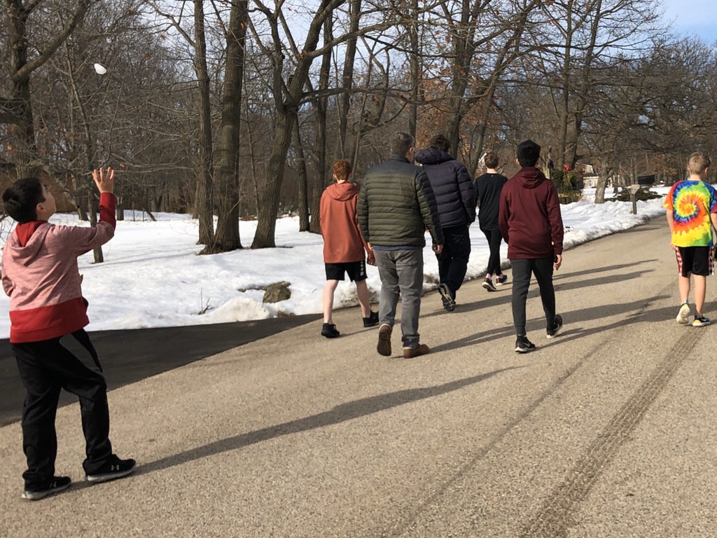 Time for a #RobotDesign Walk! What better way to get #firstinspires then a nature walk in the unseasonably warm Chicago weather. We brought along some of our @bronco_steel middle school club team members for a mini snow ball fight! #mentors #infiniterecharge #morethanjustrobots